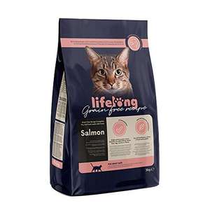 Amazon Brand - Lifelong - Dry Cat Food for Adult Cats, Grainfree Recipe with Fresh Salmon, 1 Pack of 3kg - £7.70 (Voucher + 15% S&S)