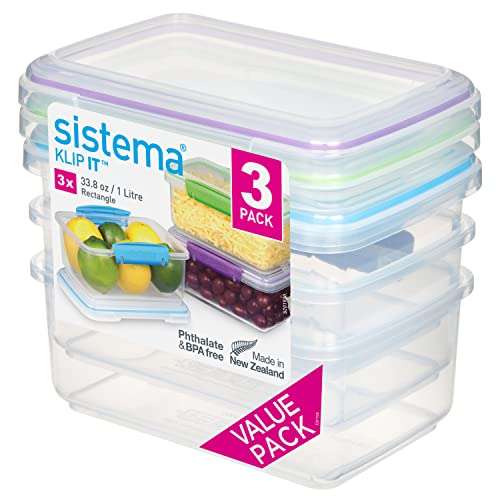 Sistema KLIP IT Food Storage Containers 1L Stackable, Nestable & Airtight Fridge/Freezer Food Boxes with Lid - 3 count - £5 @ Amazon
