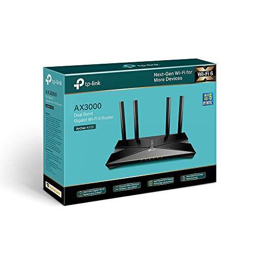TP-Link Archer AX3000 (AX50) Next-Gen WiFi 6 Gigabit Dual Band Wireless Cable Router, £61.99 at Amazon