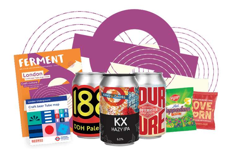 New Customers - 8 beers, Ferment magazine and 2 snacks. Just shipping to pay - £27pm after first box