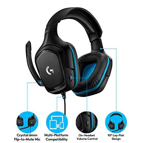 Logitech G432 Wired Gaming Headset 7.1 Surround Sound DTS HeadphoneX 2.0 50 mm Audio Drivers USB - £39.99 @ Amazon