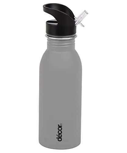 Décor Snap n Seal Soft Touch Stainless Steel Bottle | Leakproof Bottle with Straw | Ideal for On the Go, Gym & Travel - 500ml, Grey