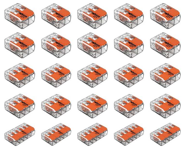 Wago 2 Port (10) 3 Port (10) 5 Port (5) 221 Splicing Connector, Lever All Wire 12-24 AWG, Pack of 25, Sold by The Light Bulb Shop (FBA)