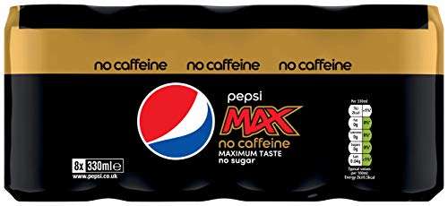 Pepsi Max No Caffeine & No Sugar Soft Drinks, 8 x 330ml - 2 for £5 @ Amazon