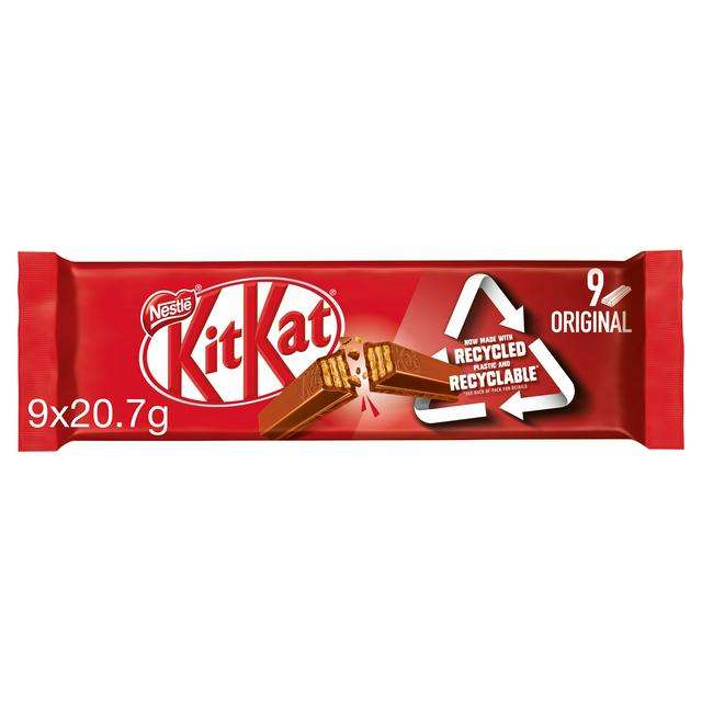 KitKat 2 Finger Milk Chocolate Biscuit Bar Multipack 9x20.7g Nectar Price