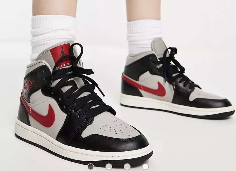 Air Jordan 1 Mid trainers in black college grey and gym red w/code ...