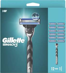 Gillette Mach3 Men's Razor + 12 Razor Blade Refills, 3 Blades for a Smooth Shave, Fits All Mach3 Handles