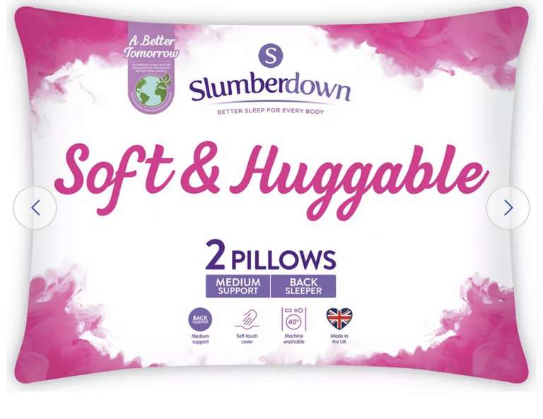 Slumberdown Soft and Huggable Medium/ Soft Pillow - 2 Pack(Click & Collect Various Locations) @ Argos