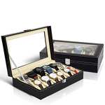 Uten Watch Boxes 12 Slots, Watch Box for Men, Watch Display Case, Watch Storage Box with Removable Cushion, Metal Clasp, PU Leather, Black