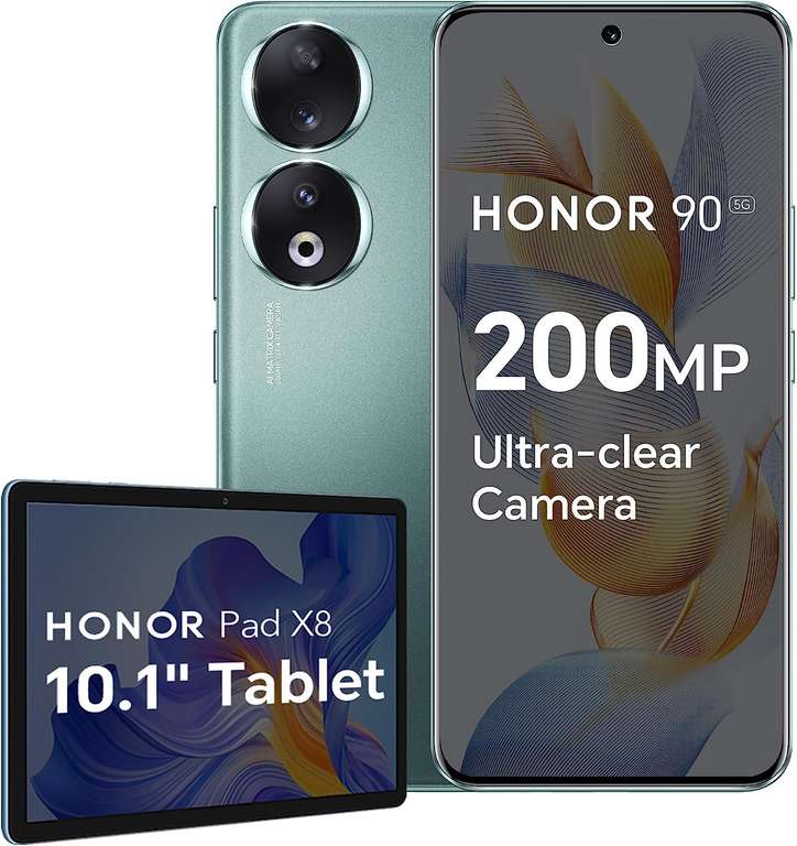 Honor 90 Smartphone 5G 200MP Triple Camera, 6,7” Curved AMOLED 120Hz Display, 8GB+256GB & Pad X8 10.1" Tablet