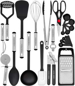Kitchen Utensils Set - Non-Stick Heat Resistant Cooking Utensils Set - 25 pcs - Black - Sold By Yellapro Limited FBA