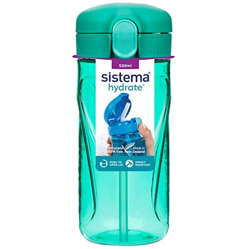 Sistema Hydrate Quick Flip Water Bottle | 520 ml | BPA Free Water Bottle with Straw | Recyclable with TerraCycle| Assorted Colours