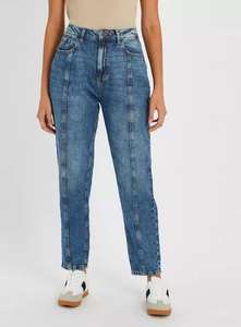 Vintage Wash Denim Panelled Mom Jeans, Size 18S Only - Free C&C