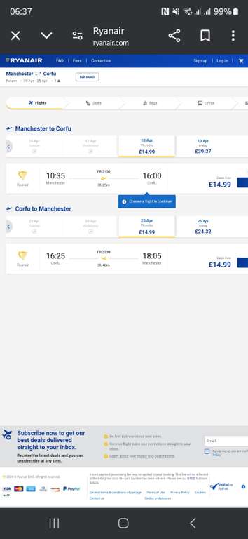 Ryanair Return Flights eg. Manchester To Corfu 18th to 25th April