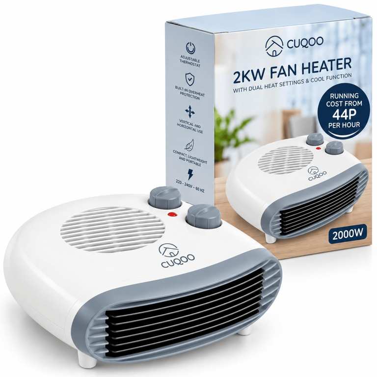 CUQOO Electric Fan Heater 2000W | Portable Room Heater with Thermostat