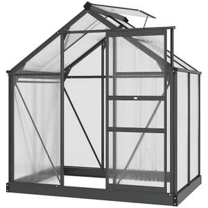 6x4ft Walk-In Polycarbonate Greenhouse Galvanized Aluminium W/Code - Sold by outsunny