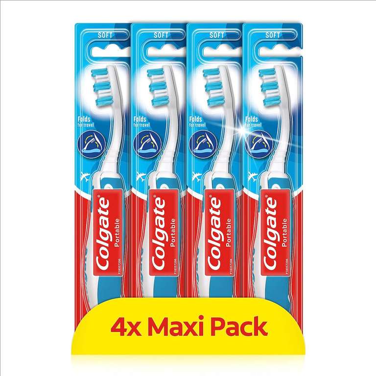 Colgate Portable Toothbrush, Travel Toothbrush Folds for Travelling, 4 pack - with voucher and auto discount - £3.40 with S&S