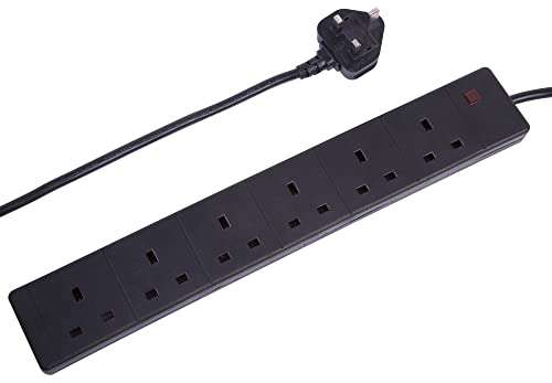PRO ELEC PL09199 6 Gang Extension Lead with 2m Cable - Black