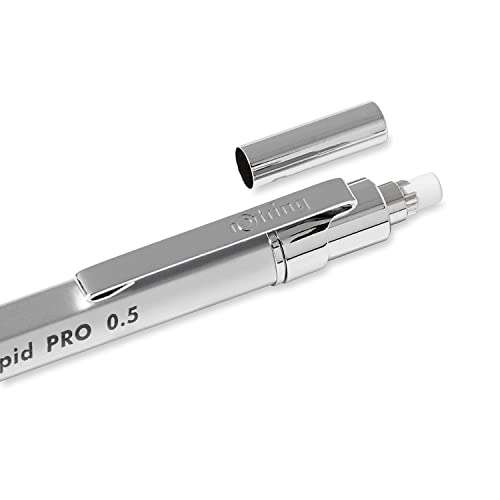 rOtring Rapid Pro Mechanical Pencil | HB 0.5 mm Lead Propelling Pencil | Reduced Lead Breakage | Silver Chrome Full-Metal Barrel