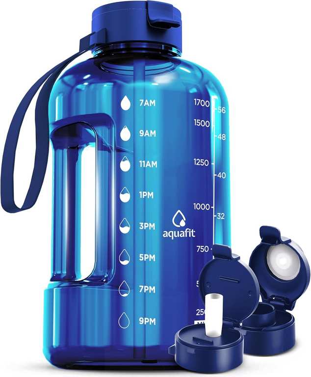 AQUAFIT 2 Litre Water Bottle with Straw - Water Bottles 2L with Time Marker - Half Gallon Big Bottle with Straw Sold by T-EXP / FBA