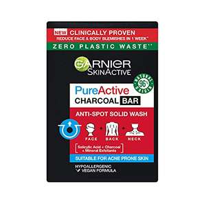 Garnier SkinActive Pure Active Charcoal Bar 100g, Anti-Spot & Blackhead Solid Wash For Face, Body - £3.99 (£3.79 Subscribe & Save) @ Amazon