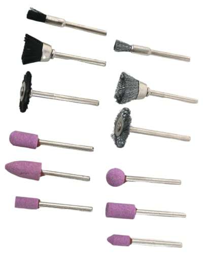 12 Piece Polish Tool Set Rotary Tool Drill Mounted Stones Nylon and Steel Brushes 1/8" Shank Mandrel - Sold by In21 Direct / FBA