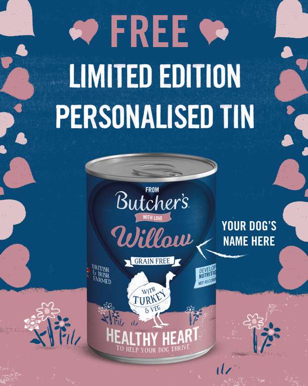 FREE personalised tin of Butchers Dog food including delivery @ Food Is Love