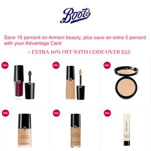 Brand of the Week: 15% Off Armani Beauty + Extra 5% Off With Advantage Card + Extra 10% Off With Code + Free Shipping Over £25 - @ Boots