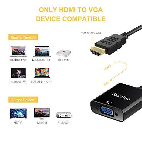 TechRise HDMI to VGA Adapter Cable, Gold Plated 1080P HD Monitor Adapter, Sold by Yellowdog-EU FBA