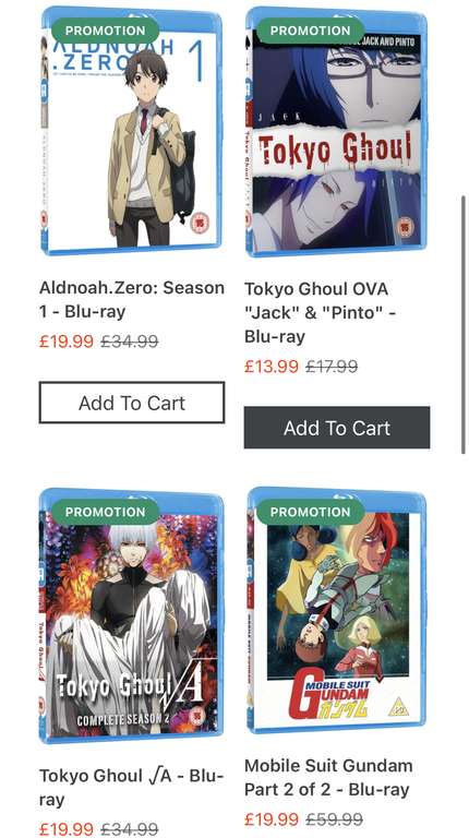 Buy One Get One Free Sale - Prices Range from £19.99 To £24.99 with code @ All The Anime