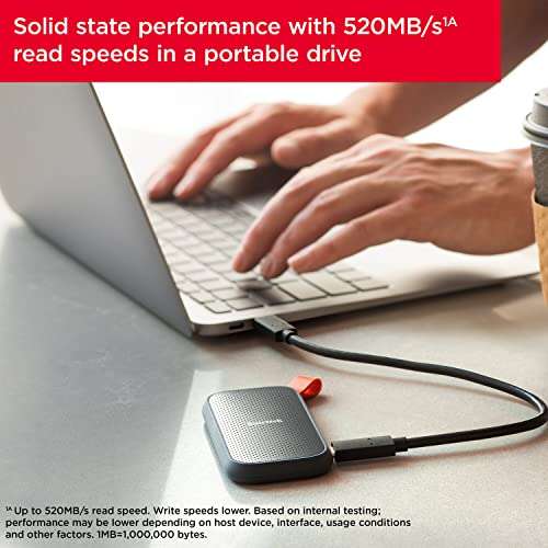SanDisk 1TB Portable External SSD USB 3.2 Gen 2 up to 520 MB/s read speeds - £69.99 @ Amazon