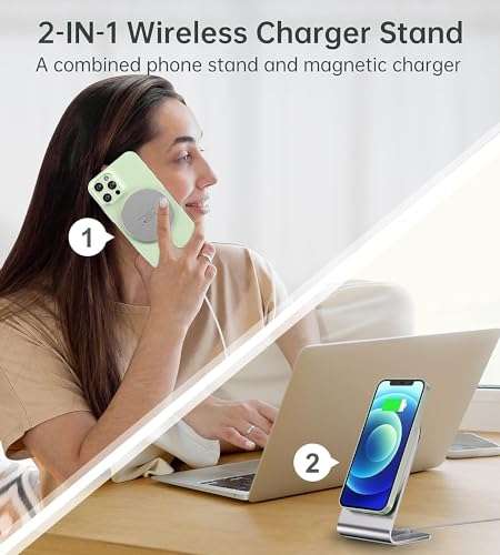 Roroskin Magnetic Wireless Charger (20W USB C EU Adapter + Mag-Safe Charger) Convertible Fast Wireless Charging Station, 1.5m USB-C Cable.