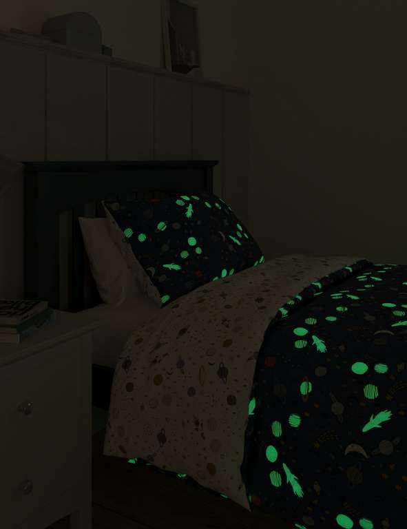 M&S Collection Non-Iron Reversible Glow in the Dark Space Bedding Set (Single £9 / Double £11) (Free Click & Collect) @ Marks & Spencer