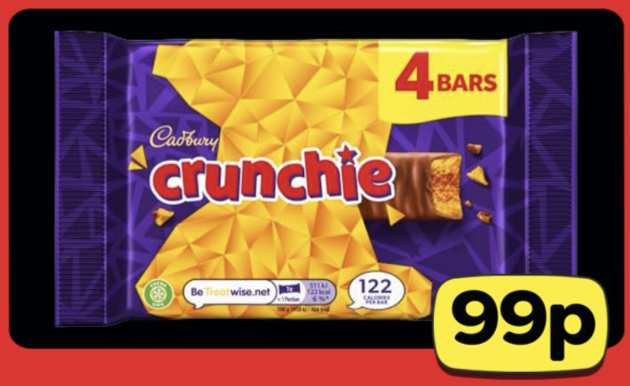 Cadbury Crunchie Chocolate Bar 4 Pack Multipack