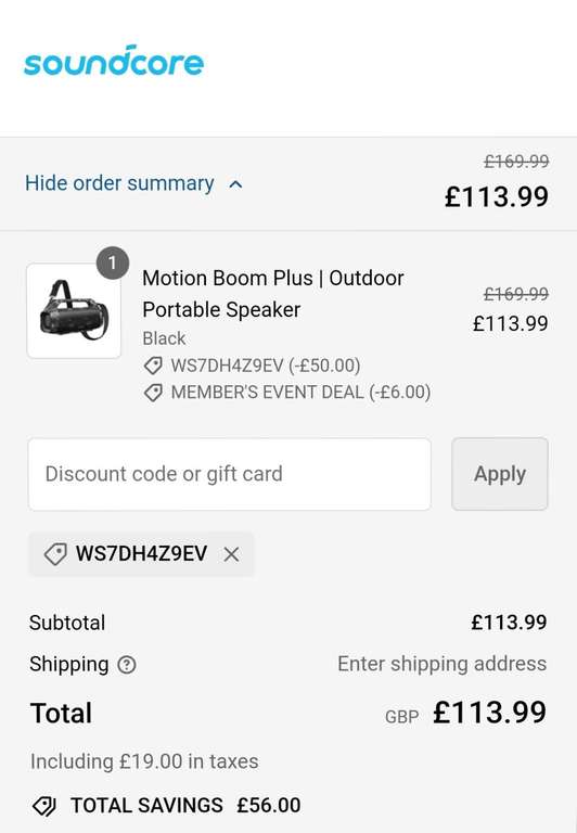 Soundcore Motion Boom Plus Outdoor Portable Speaker with voucher and free membership discount
