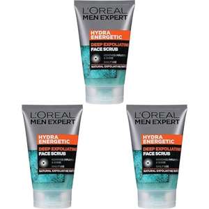 L'Oreal Paris Men Expert Face Scrub, Hydra Energetic Deep Exfoliating Face Wash for Men 100 ml (Pack of 3)