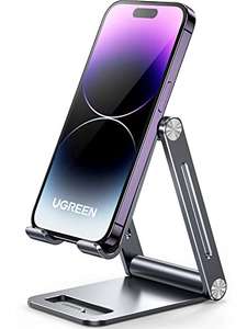 UGREEN Aluminium Adjustable Mobile Phone Stand Compatible with iPhone, Galaxy, Xiaomi, Redmi, Motorola, Huawei Phones & Mini Tablets - Grey
