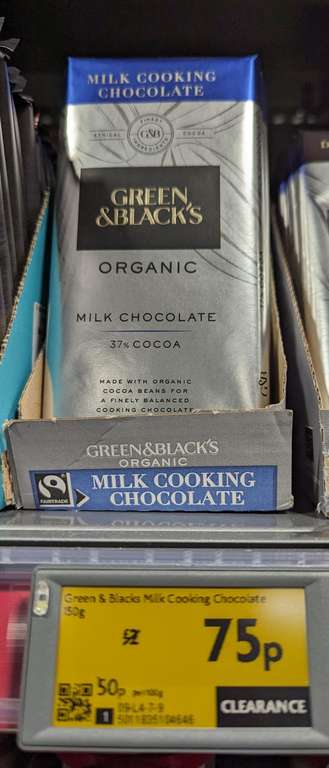 Green and Black's Organic Milk Chocolate for Cooking instore s Chelmsford