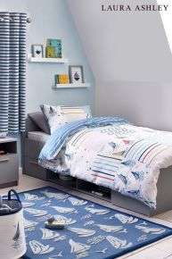 Laura Ashley Kids Blue/White Ahoy Nautical Boats Duvet Cover And Pillowcase Set Toddler £8 Free Collection @ Next
