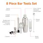 Amazon Basics 8-Piece Stainless Steel Bar Tool Set w/ 710-ml Shaker, Jigger, Strainer, Muddler