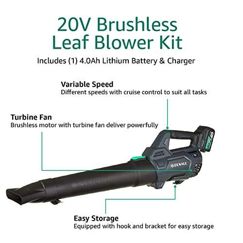 Denali by SKIL 18 V Brushless Leaf Blower Kit, Includes 4.0Ah Lithium Battery and Charger @ Amazon
