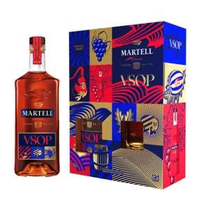 Martell VSOP Red Barrel Cognac Brandy & 2 Glasses Gift Set 40% ABV 70cl