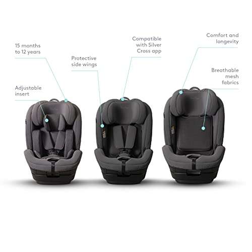 Silver Cross Balance i-Size Baby Carrier Toddler Car Seat Travel Isofix Car seat 5 Point Safety Harness 15mths - 12yrs Grey
