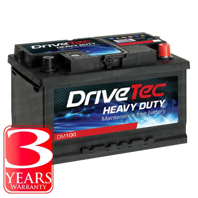 Drivetec 100 Car Battery - 3 Year Warranty £70.48 + free Delivery @ GSF Car Parts