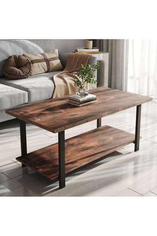 Rustic Coffee Table with Storage Shelf - Sold by Living and Home