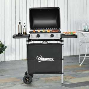 Propane Gas Barbecue Grill 2 Burner Cooking BBQ Grill 5.6 kW w/ Side Shelves, using code @ Aosom UK