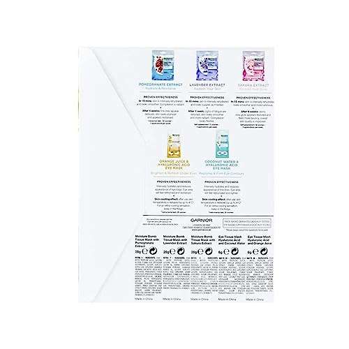 Garnier Sheet Mask Discovery Collection, Face & Eye Sheet Masks for Dehydrated, Dull & Tired Skin, Hyaluronic Acid & Glycerine, Pack of 5