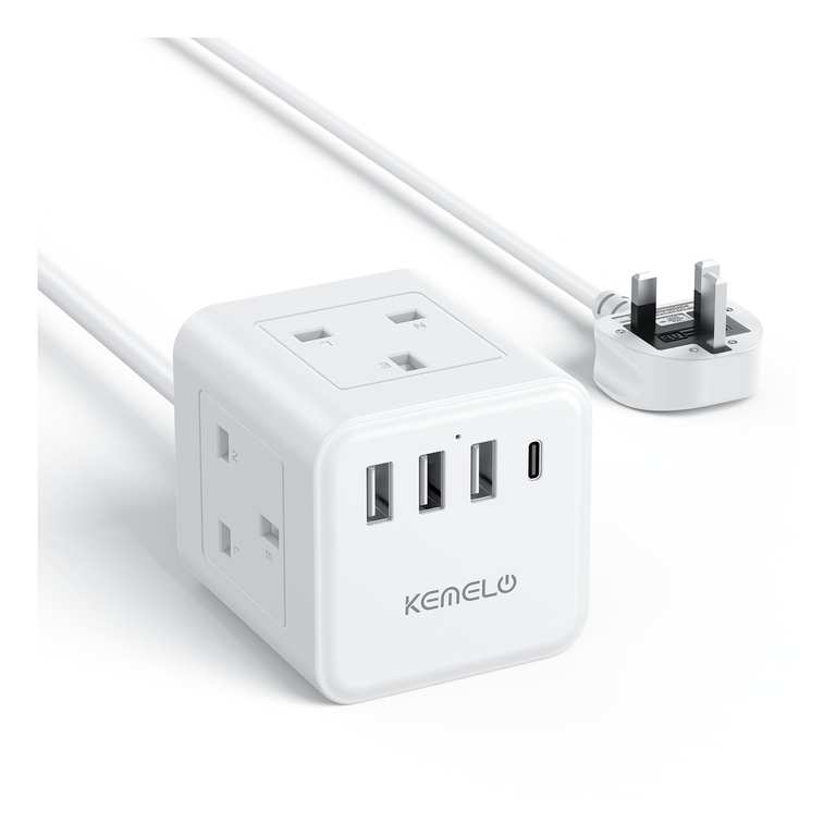 Cube Extension Lead with 4 USB Slots, Kemelo 4 Way (13A/3250W) Multi Plug - With Applied Voucher - Sold by SPEER GUMPPENBERG / FBA