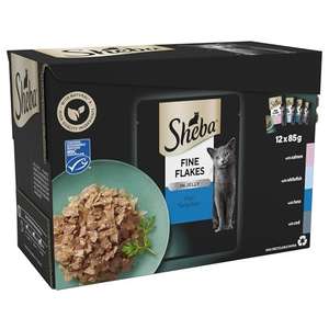 Sheba Fine Flakes in Jelly - Fish Collection - Wet Cat Food Pouches for Adult Cats - 48 x 85g - With Voucher (£11.99 with max S&S)