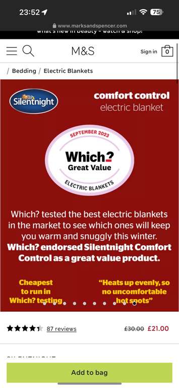 SILENTNIGHT Comfort Control Fleece Electric Blanket Single